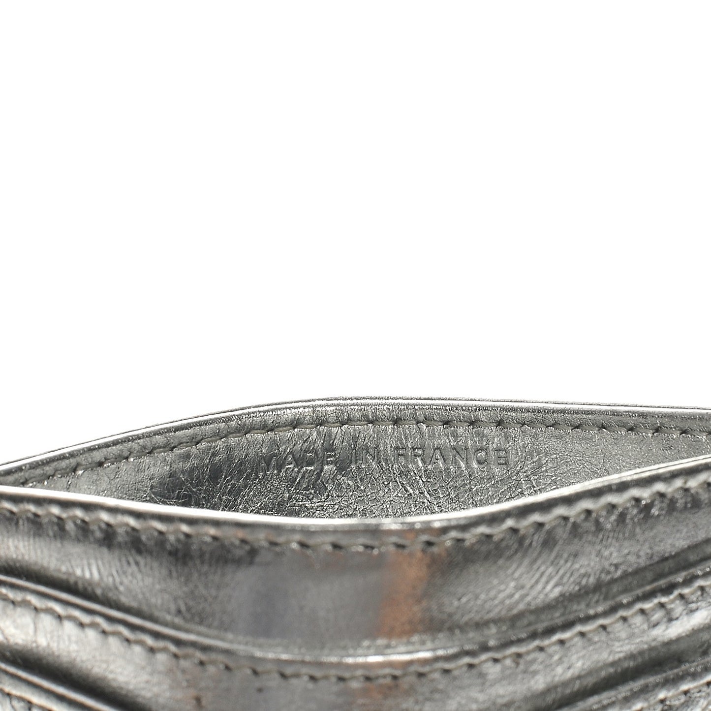 Metallic Aged Calfskin Quilted Reissue Card Holder Silver