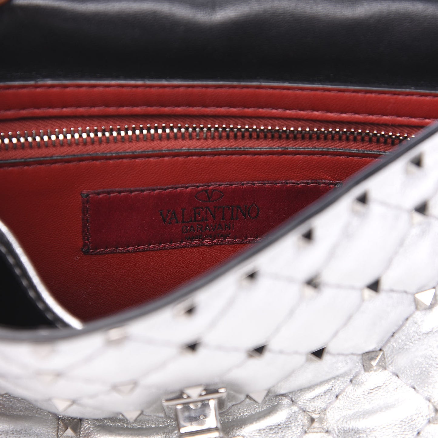 Metallic Nappa Medium Rockstud Spike Shoulder Bag Silver