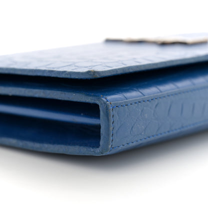 Saint Laurent Calfskin Crocodile Embossed Monogram Chain Wallet Royal Blue 10 of 18