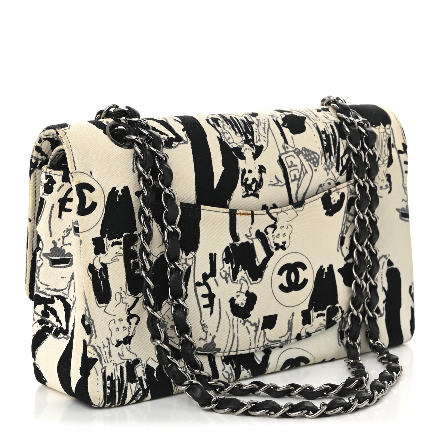 Canvas Coco Icons Medium Double Flap Black White