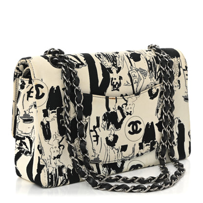 Chanel Canvas Coco Icons Medium Double Flap Black White 3 of 13