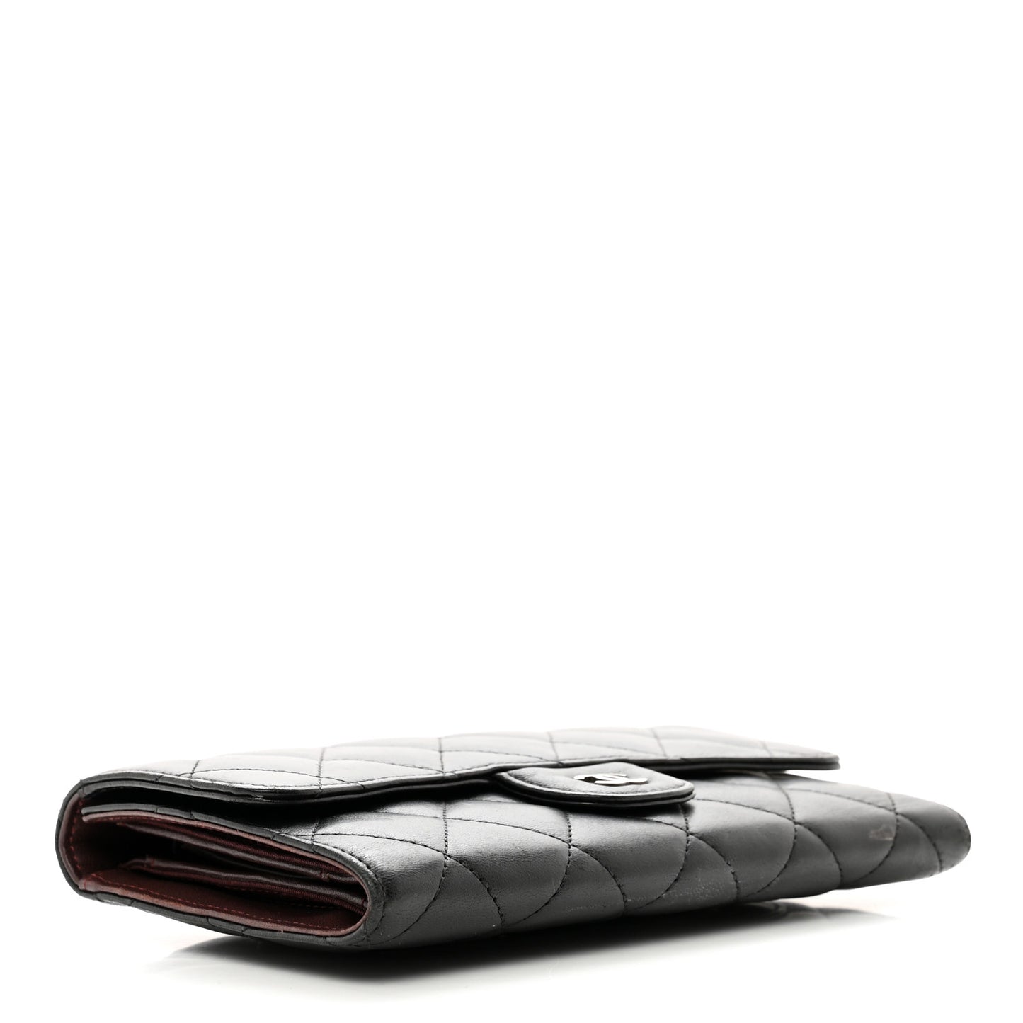 Lambskin Quilted Large Gusset Flap Wallet Black