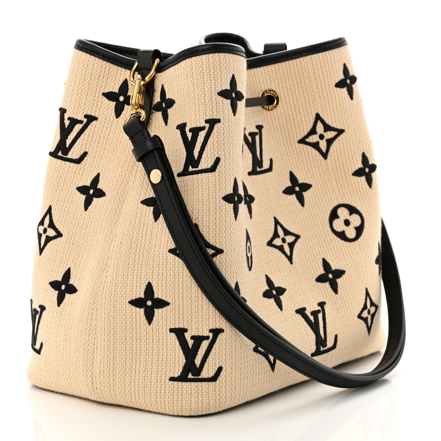 Cotton Monogram Embroidered Neonoe MM Beige Black