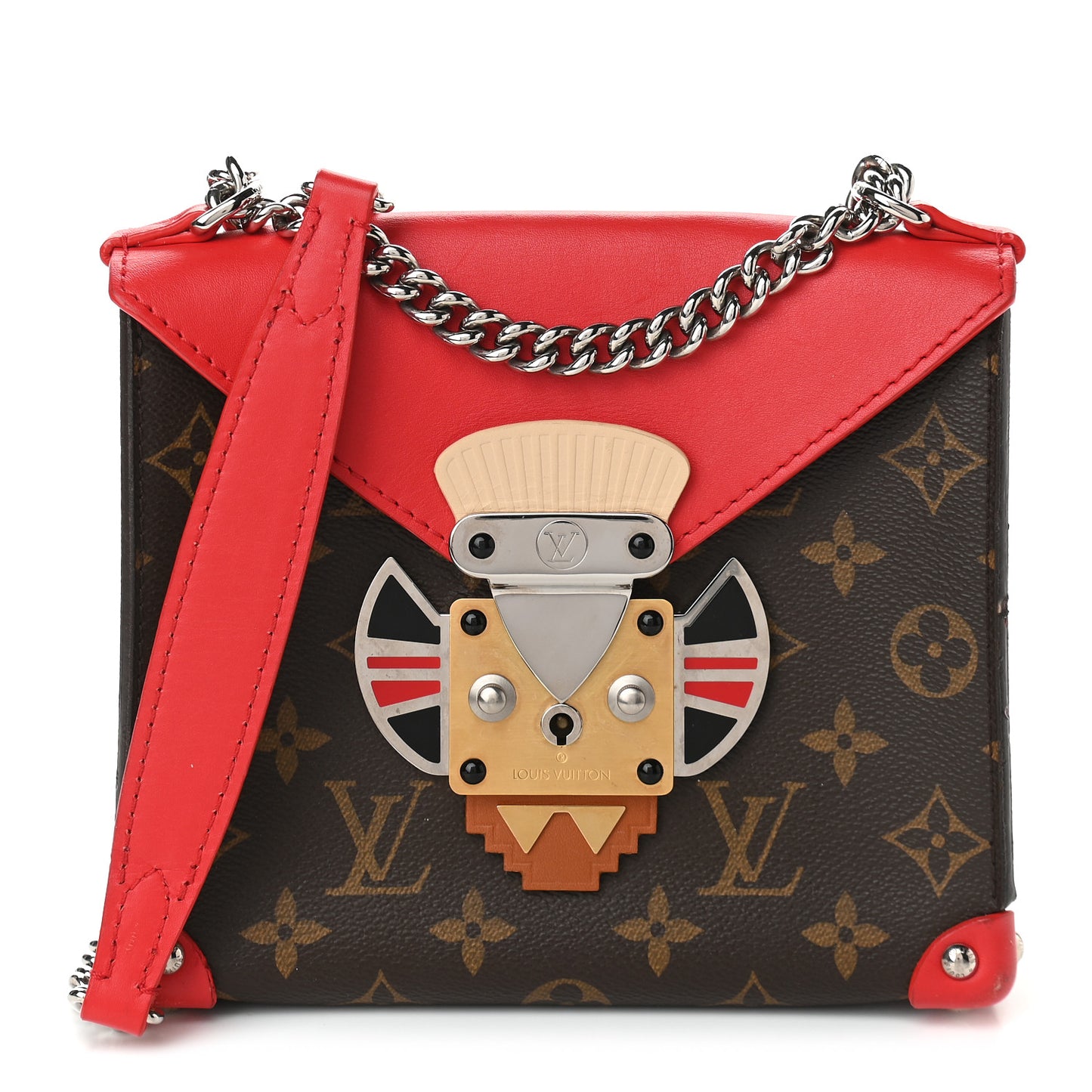 Monogram Tribal Mask Chain PM Rouge