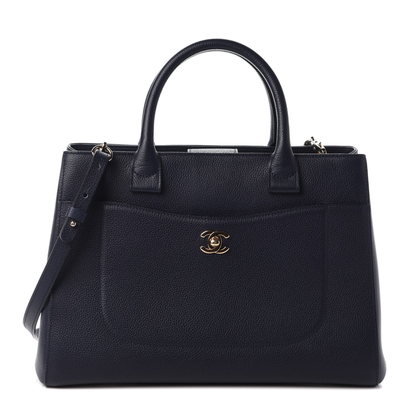Grained Calfskin Small Neo Executive Shopper Tote Dark Blue