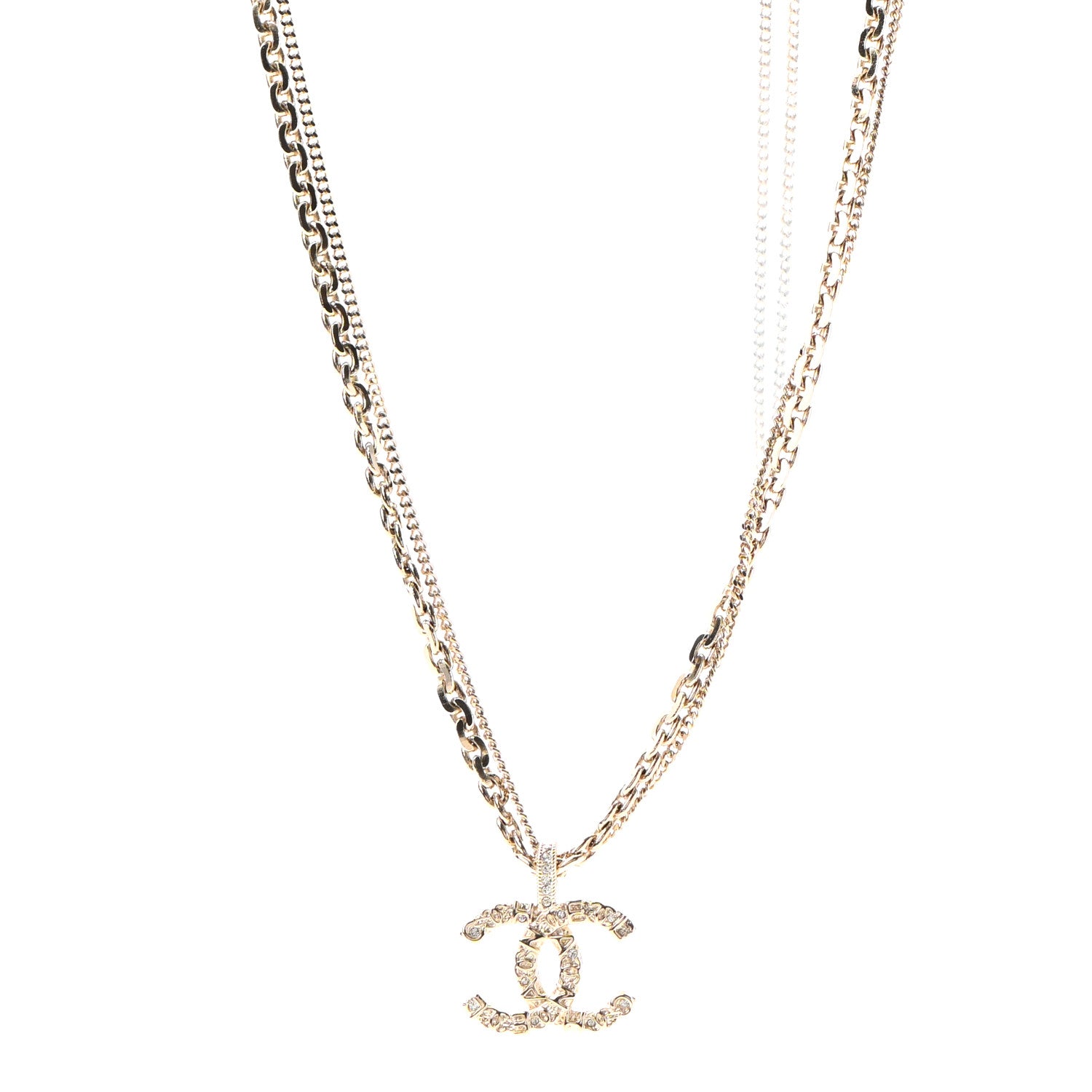 Chanel Crystal CC Multi Strand Chain Necklace Gold 1 of 5