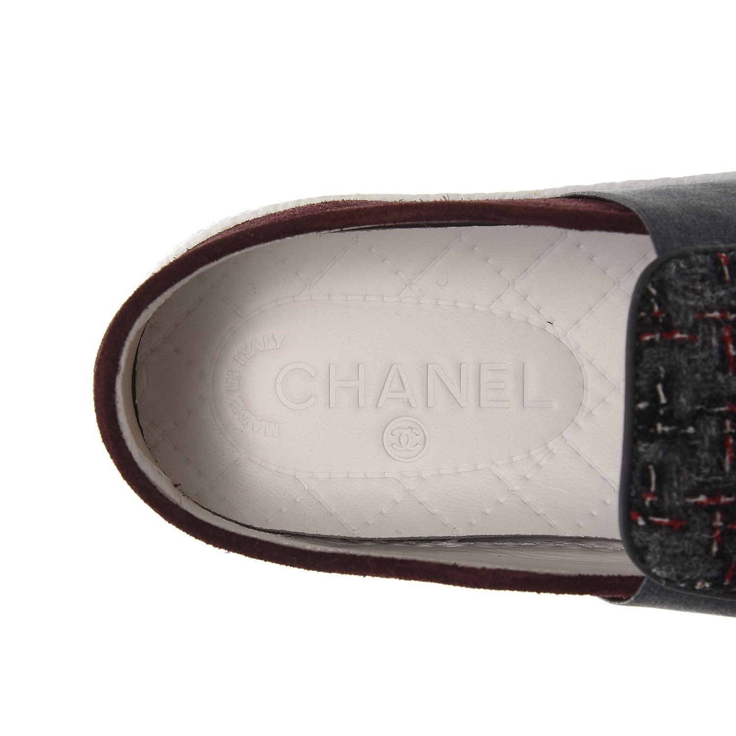 Chanel Suede Tweed Sneakers 37.5 Burgundy 6 of 20