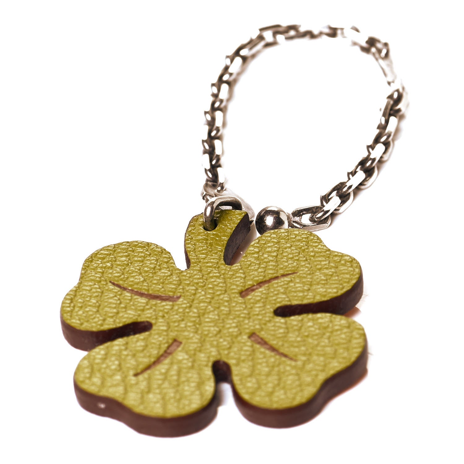 Hermes Chevre Mysore Lucky Clover Key Chain Bag Charm Vert Anis Orange 3 of 5