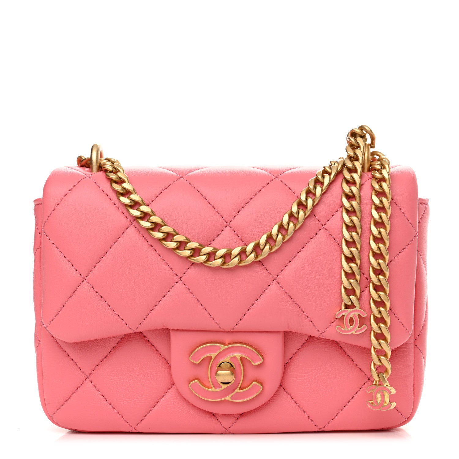 Chanel Lambskin Enamel Quilted Pending CC Mini Square Flap Pink 1 of 10