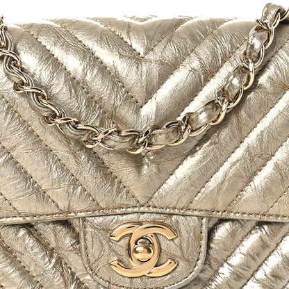 Chanel Metallic Crumpled Calfskin Chevron Quilted Mini Square Flap Gold 7 of 12