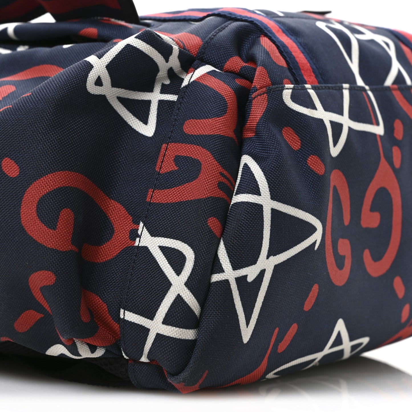 Techno Canvas GucciGhost Double Buckle Backpack Blue Agata Hibiscus Red