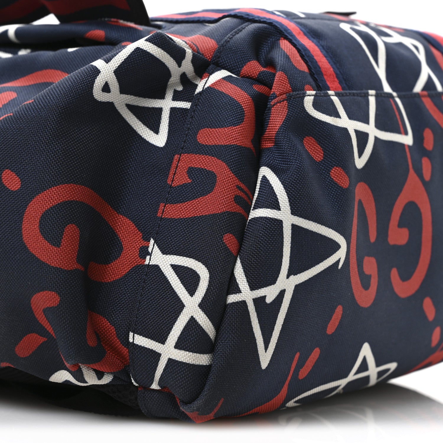Gucci Techno Canvas GucciGhost Double Buckle Backpack Blue Agata Hibiscus Red 9 of 10