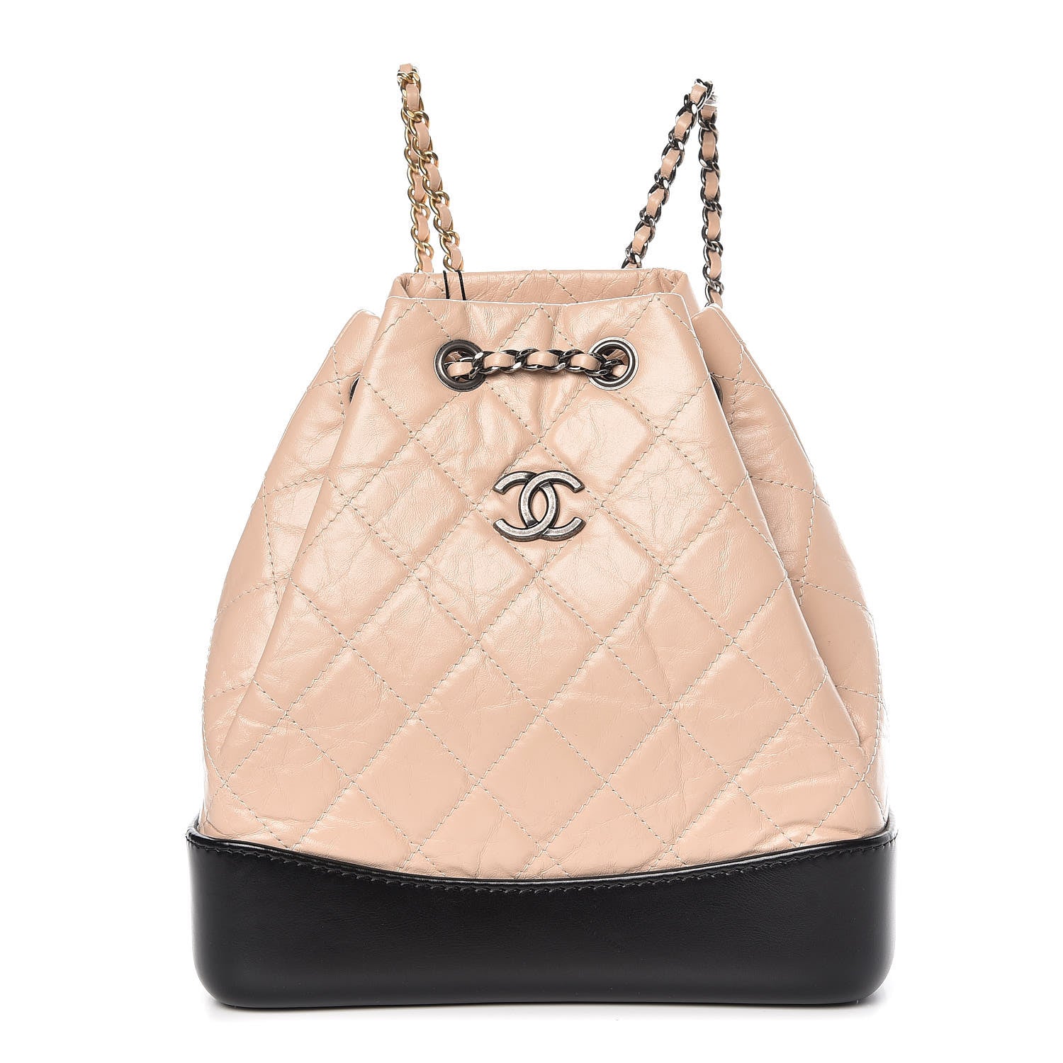 Chanel Aged Calfskin Quilted Small Gabrielle Backpack Beige Black 1 of 8
