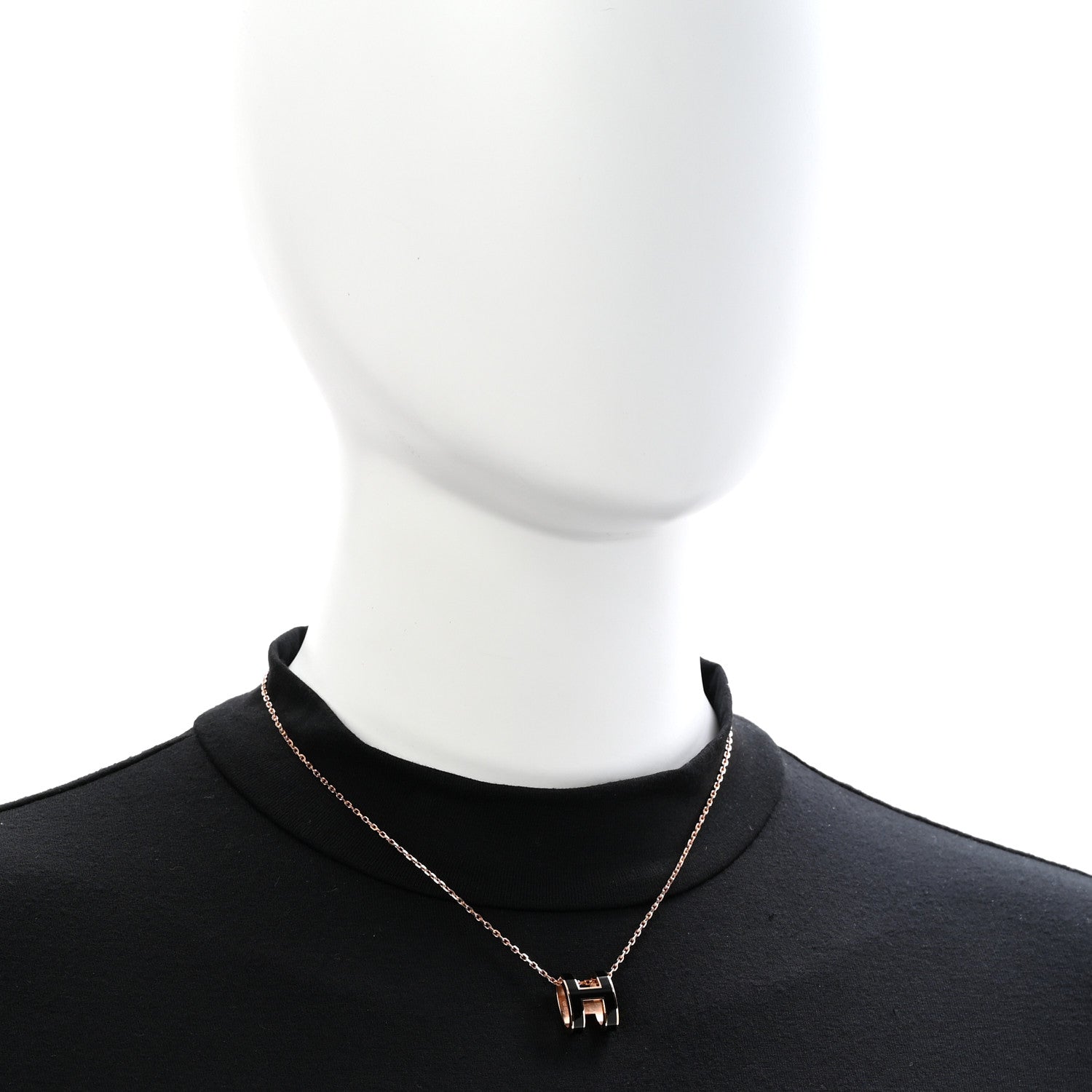 Hermes Lacquered Rose Gold Pop H Pendant Necklace Black 2 of 8
