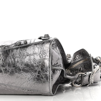 Balenciaga Agneau Arena Crystal Neo Cagole Handbag XS Silver 16 of 19