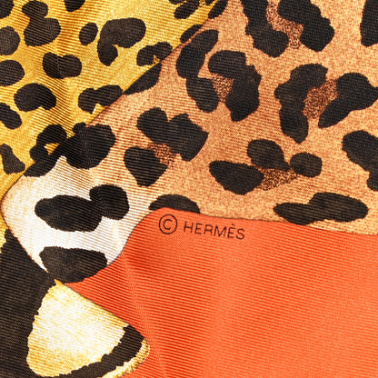 Hermes Silk Twill Lazy Leopardesses Scarf 90 Potiron Brun Miel 4 of 5