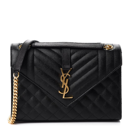 Saint Laurent Grain De Poudre Textured Mixed Matelasse Triquilt Medium Monogram Satchel Black 1 of 11