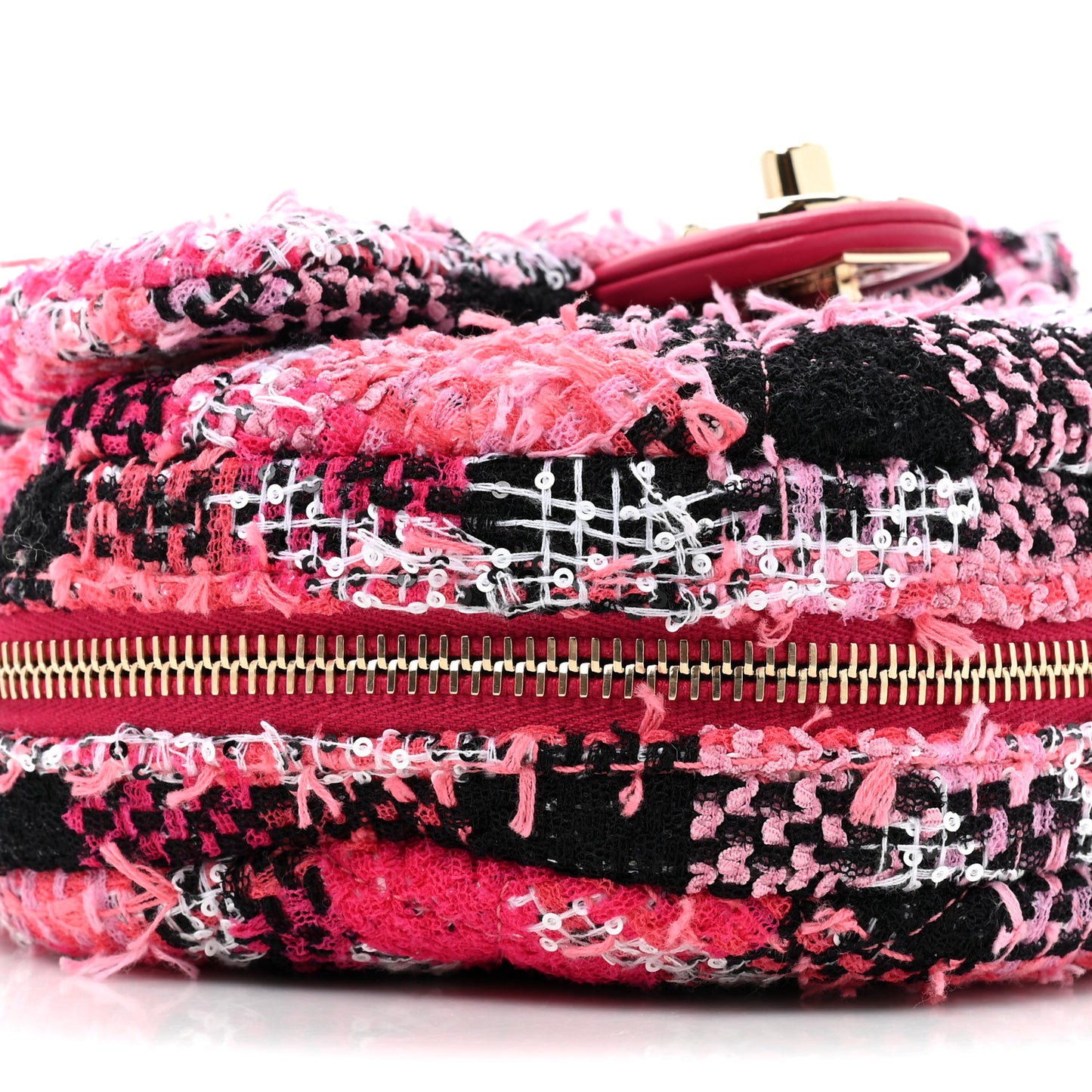 Tweed Convertible Bowler Flap Pink Black White Coral