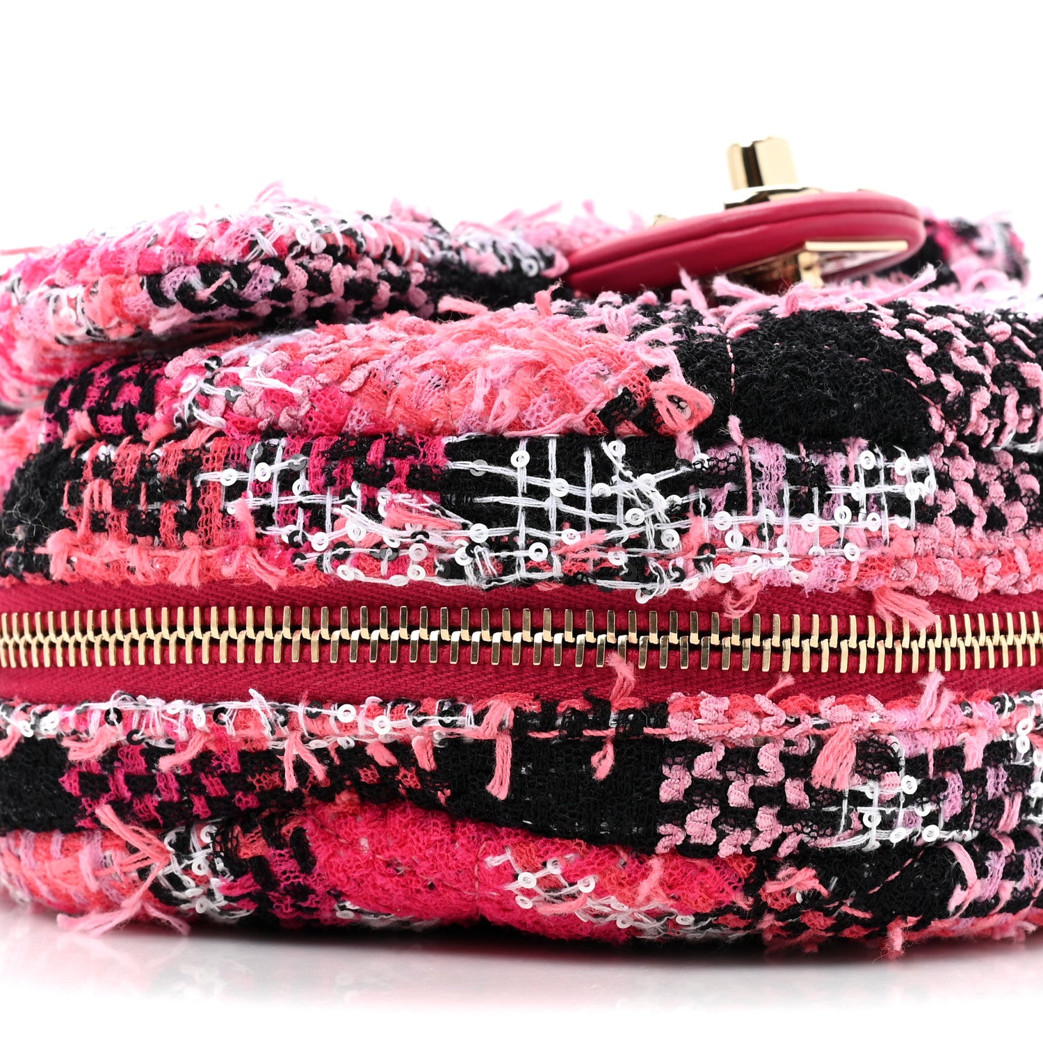 Chanel Tweed Convertible Bowler Flap Pink Black White Coral 14 of 14