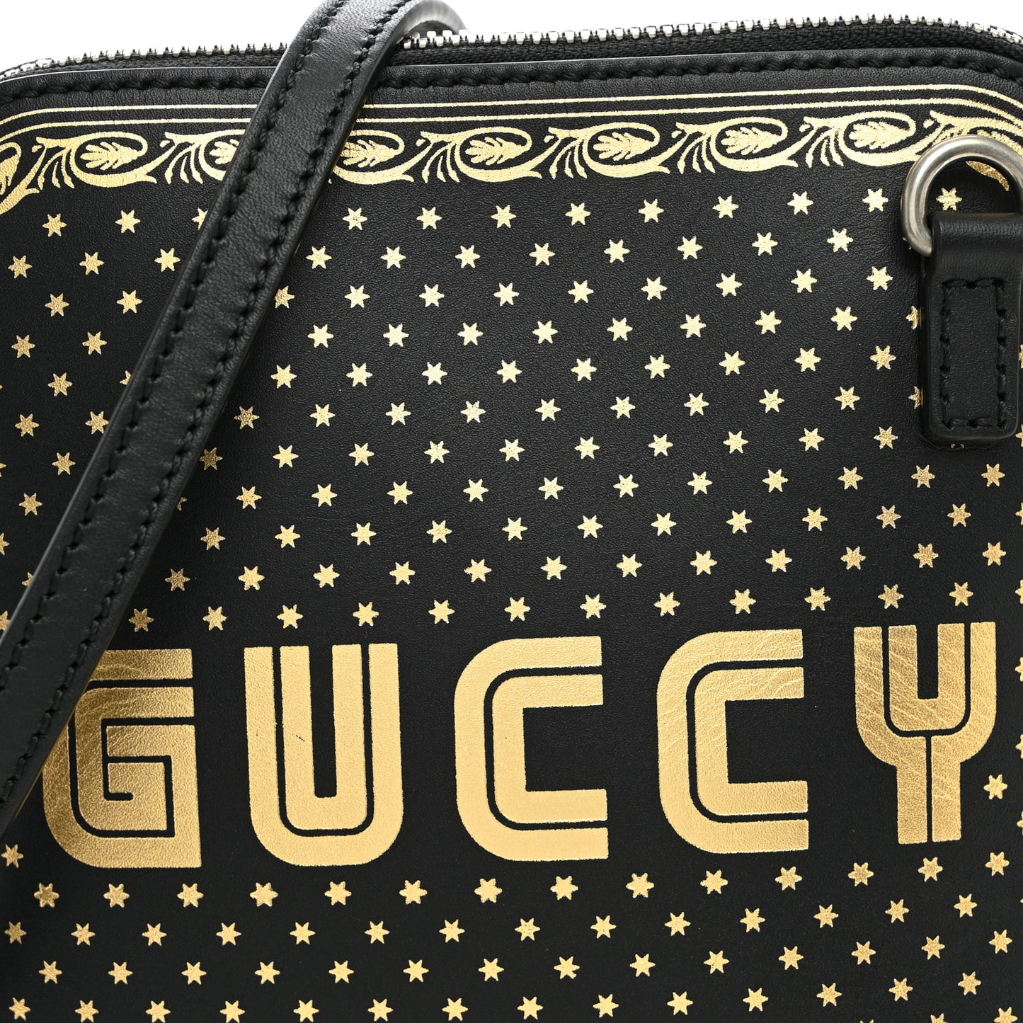 X SEGA Calfskin GUCCY Stars Mini Dome Shoulder Bag Black Gold