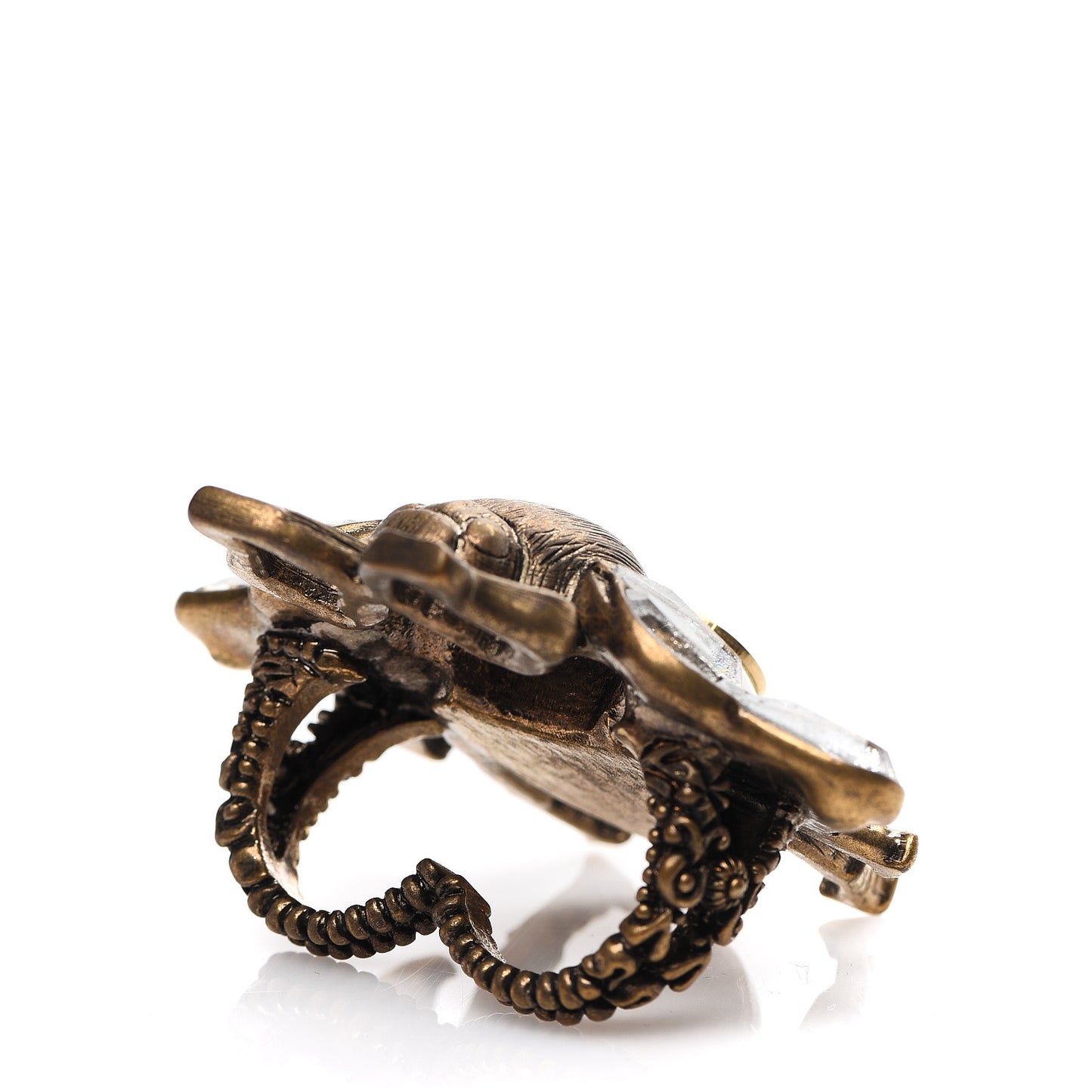 Metal Crystal Pearl Bee Multifinger Ring Aged Gold
