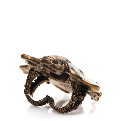 Gucci Metal Crystal Pearl Bee Multifinger Ring Aged Gold 3 of 4