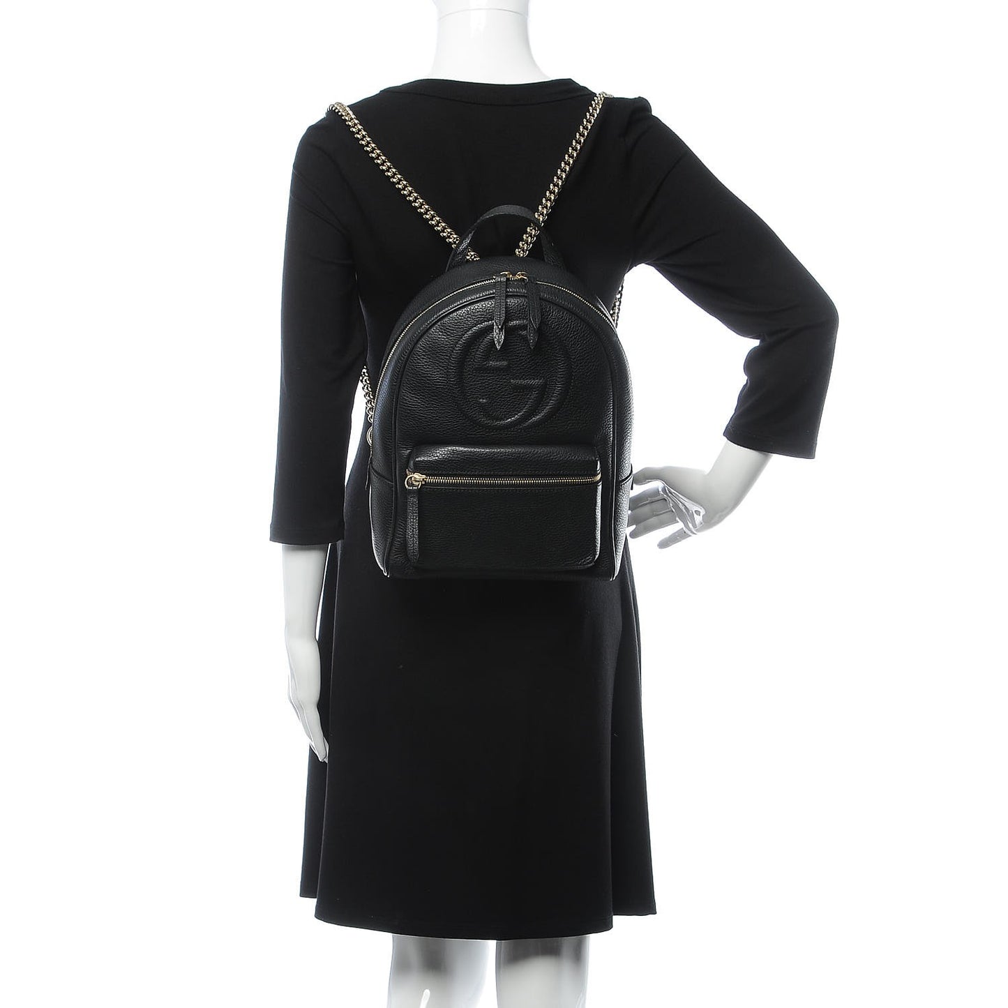 Pebbled Calfskin Soho Chain Backpack Black