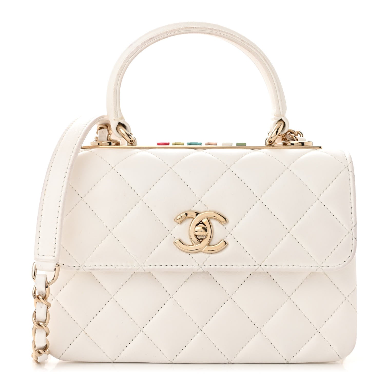Chanel Lambskin Lacquered Quilted Mini Trendy CC Dual Handle Flap Bag White 1 of 15