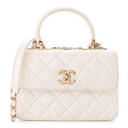 Chanel Lambskin Lacquered Quilted Mini Trendy CC Dual Handle Flap Bag White 1 of 15
