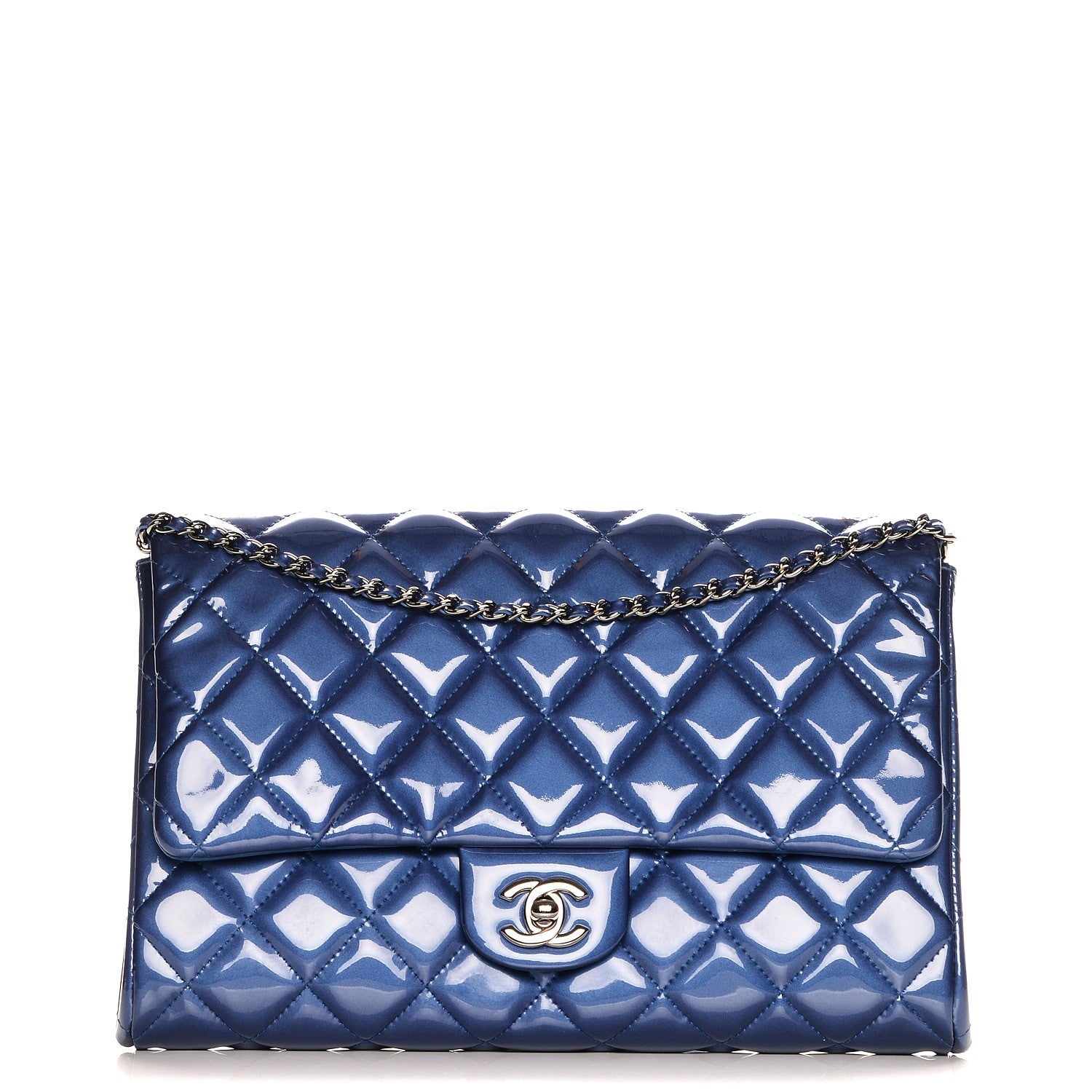 Chanel Patent Quilted Clutch with Chain Flap Blue 1 of 7