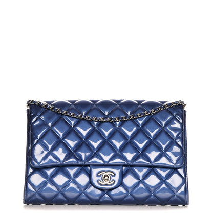 Chanel Patent Quilted Clutch with Chain Flap Blue 1 of 7