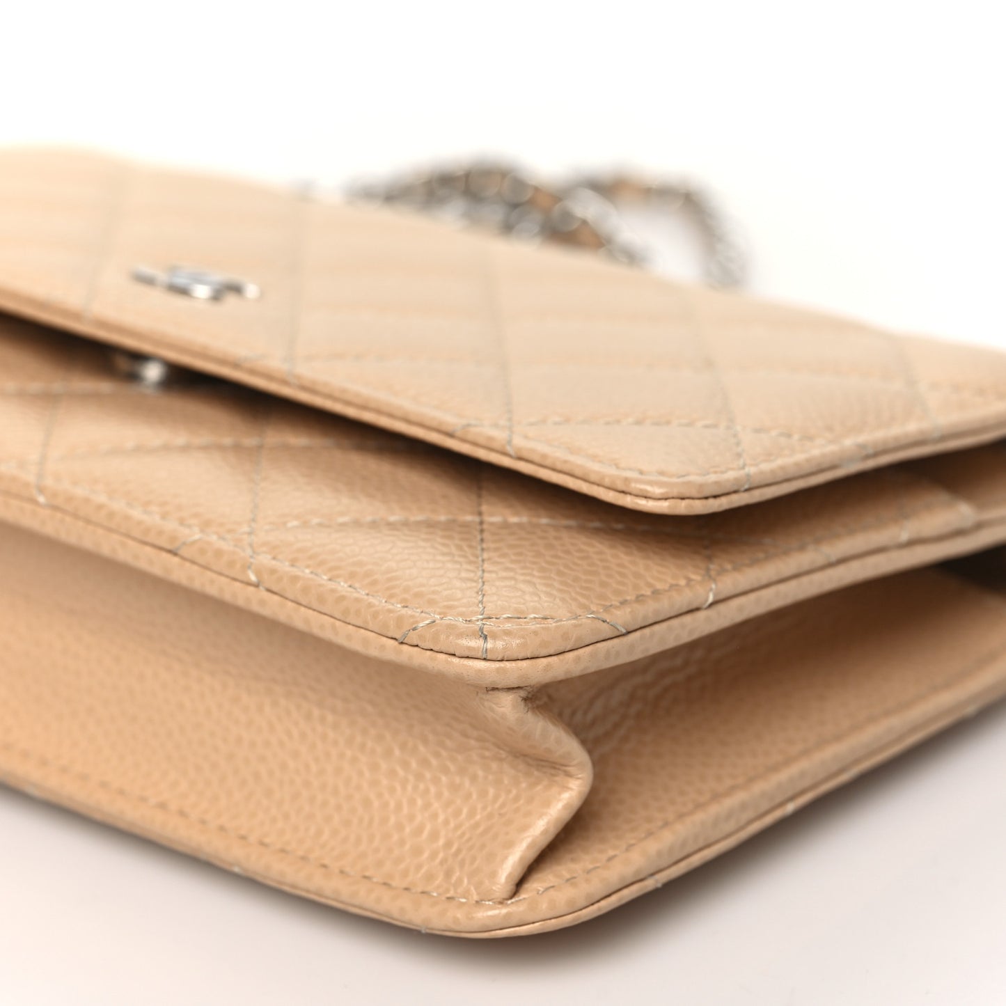 Caviar Quilted Wallet on Chain WOC Beige