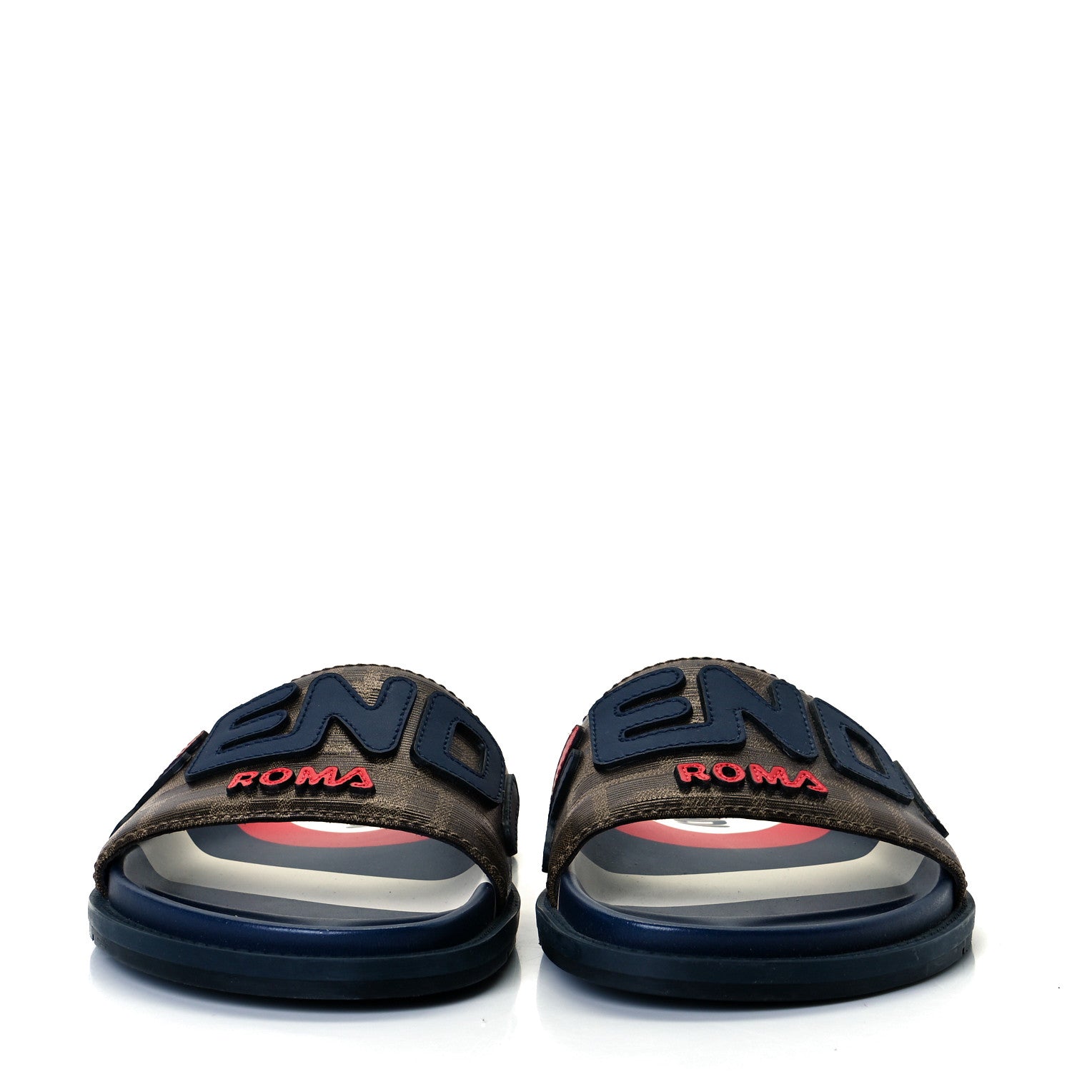 Fendi X FILA Glazed Fabric Calfskin FF 1974 Mania Mens Slide Sandals 5 Mogano Panna Blueberry Caipiroska 3 of 8