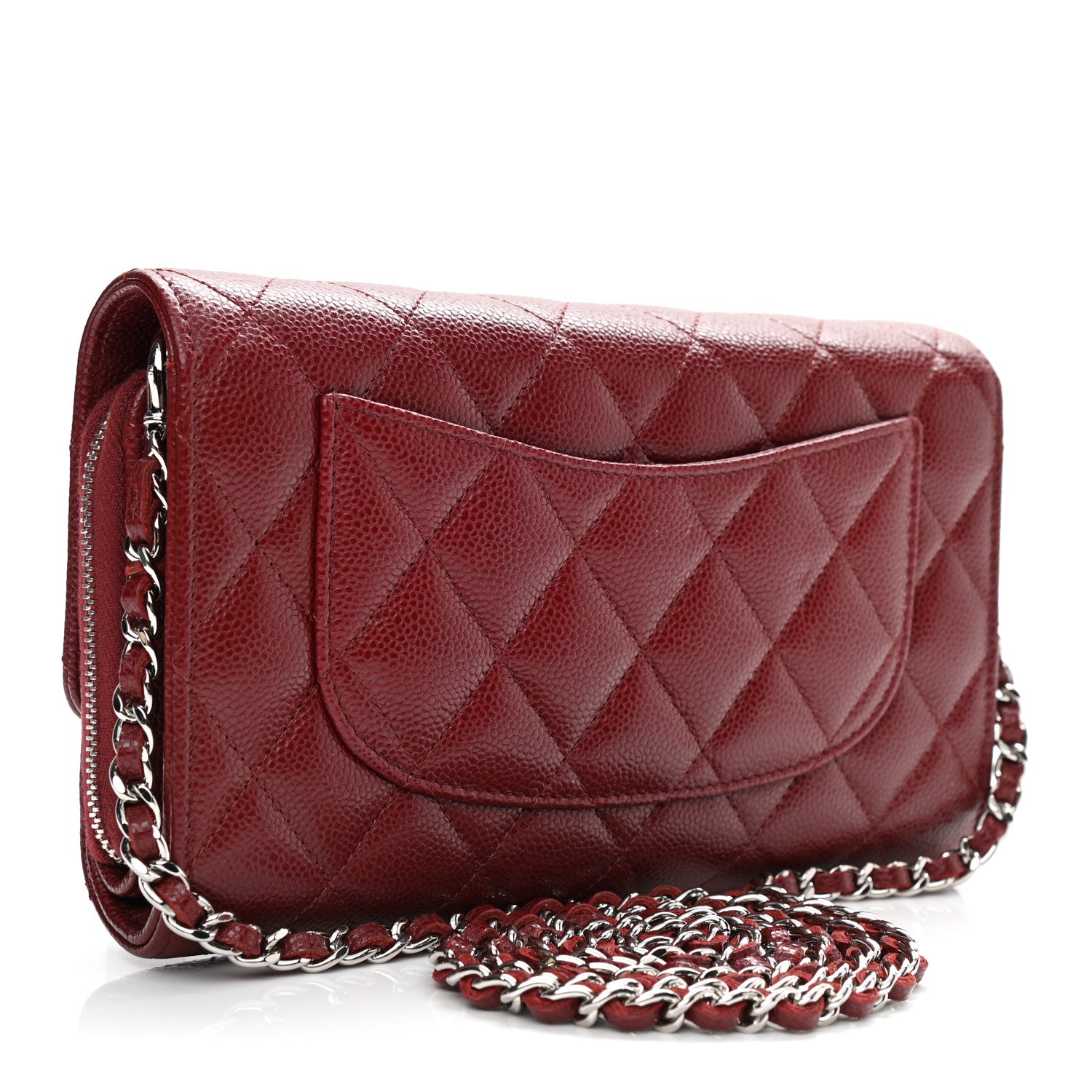 Chanel Caviar Quilted Phone Holder Wallet on Removable Chain Red 4 of 15