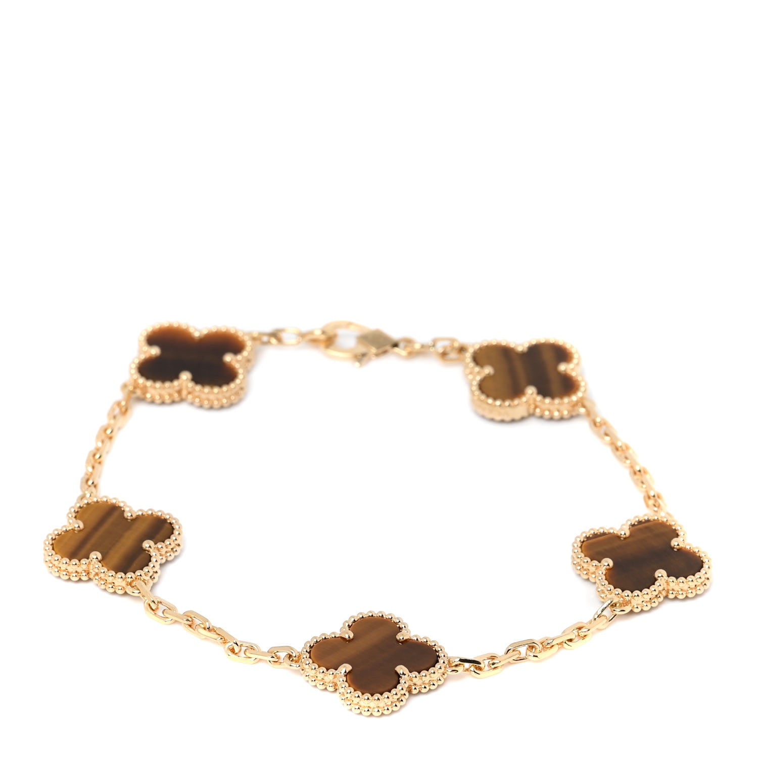 Van Cleef & Arpels 18K Yellow Gold Tiger Eye 5 Motifs Vintage Alhambra Bracelet 1 of 4