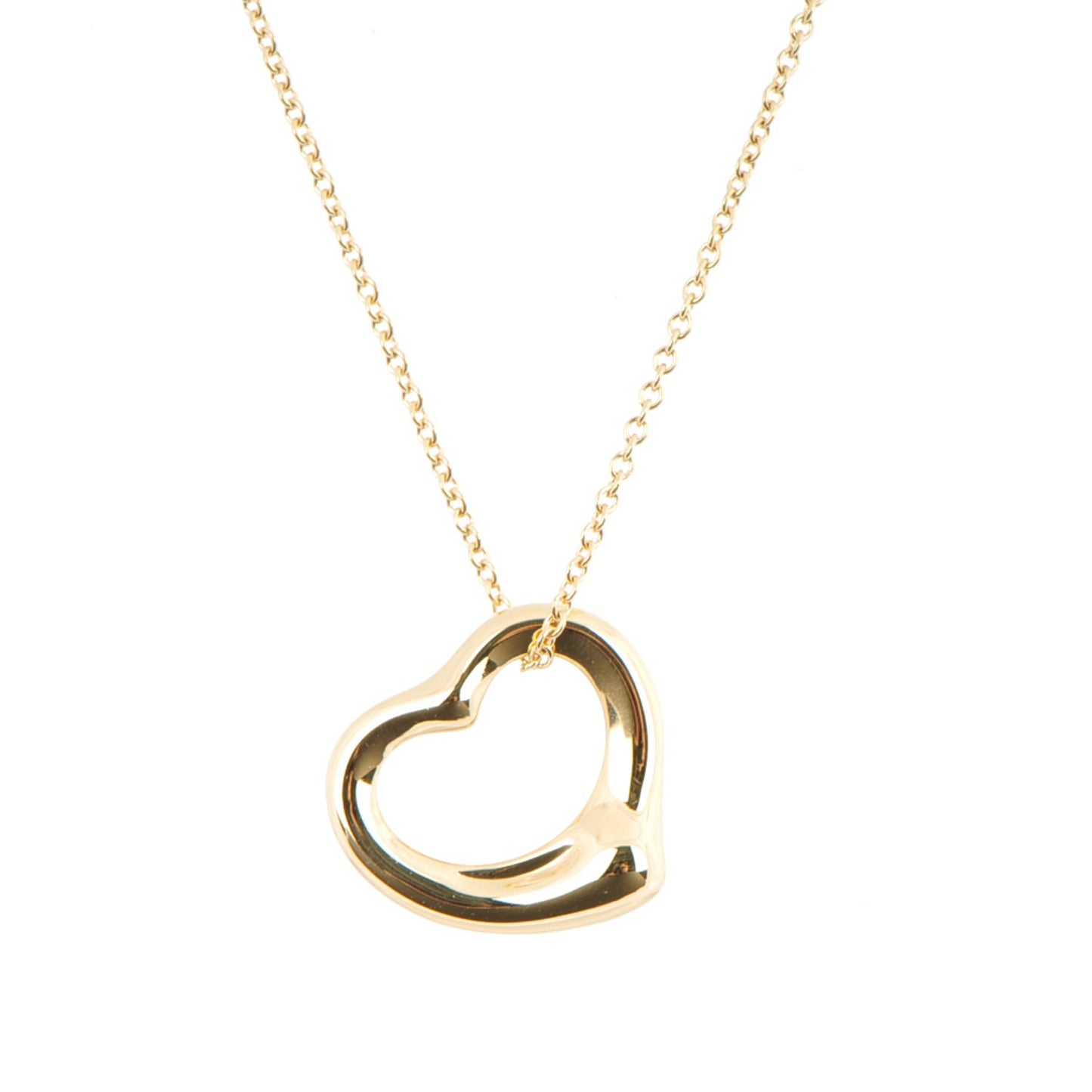 18K Yellow Gold 16mm Elsa Peretti Open Heart Pendant Necklace