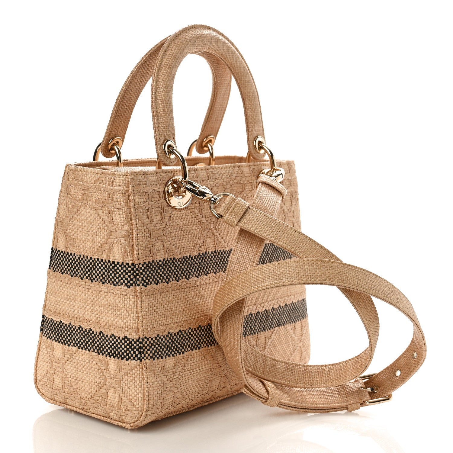 Christian Dior Raffia Woven Cannage Embroidered Medium Lady D-Lite Natural Black 3 of 8