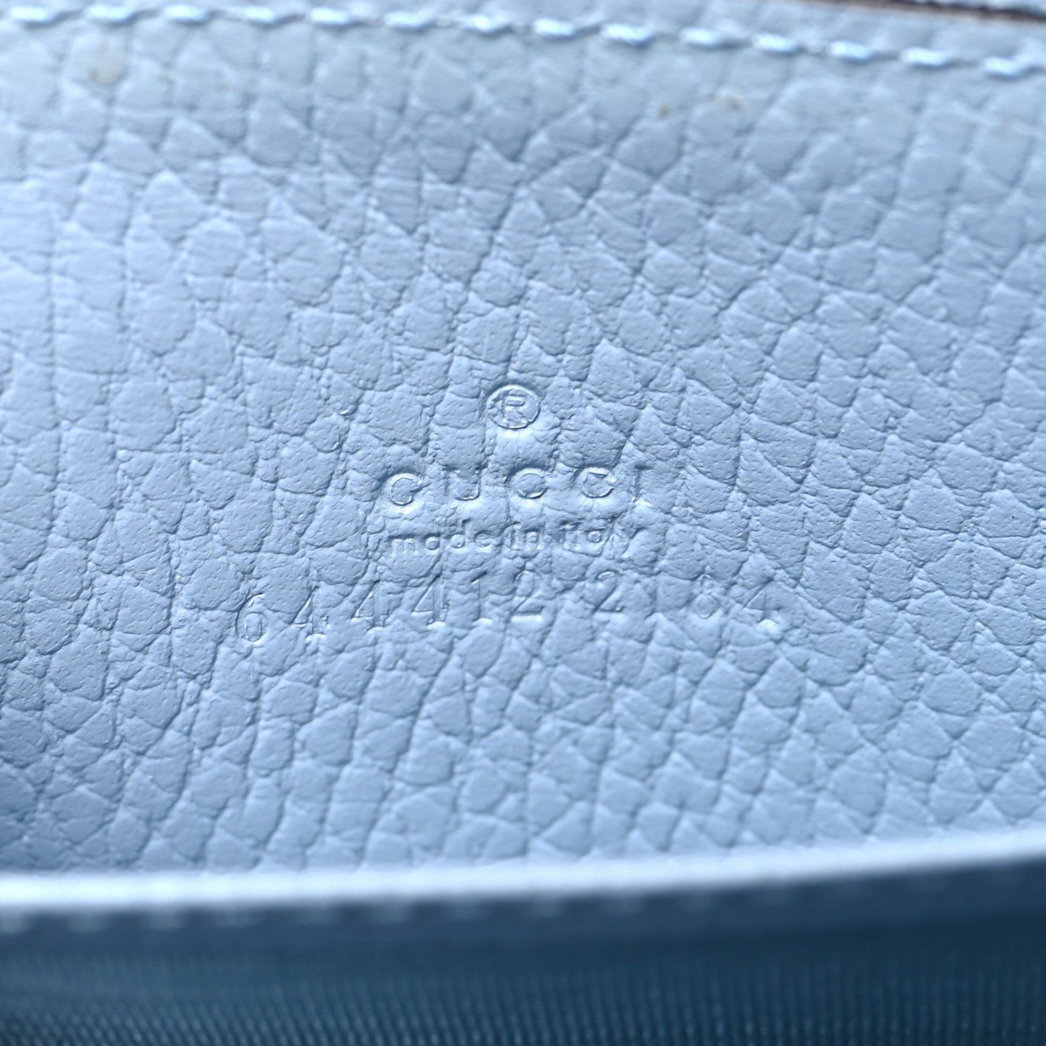 Gucci Dollar Calfskin Enamel Monochrome GG Marmont Zip Around Card Holder Porcelain Light Blue 6 of 10