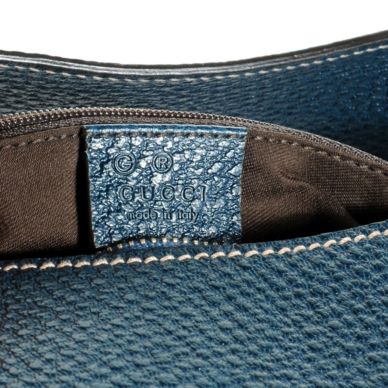 Gucci Leather Half Moon Bamboo Ring Hobo Blue 6 of 7
