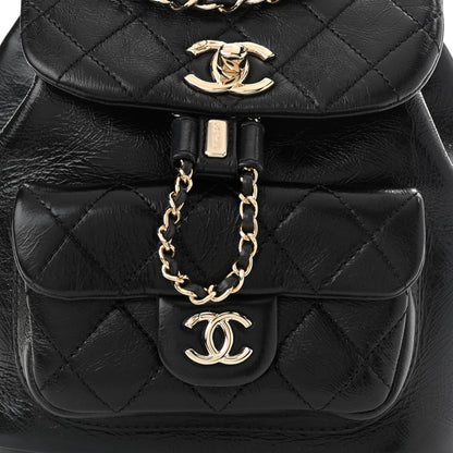 Chanel Glazed Aged Calfskin Quilted Small Duma Drawstring Backpack Black 8 of 10