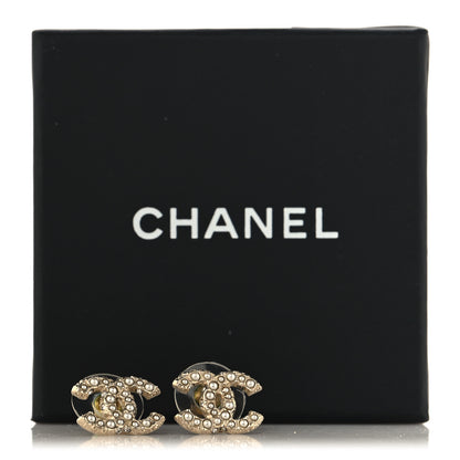 Chanel Metal Graduated Pearl Crystal CC Earrings Light Gold 5 of 5
