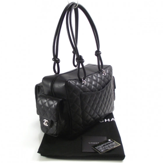 Calfskin Quilted Large Cambon Multipocket Reporter Black