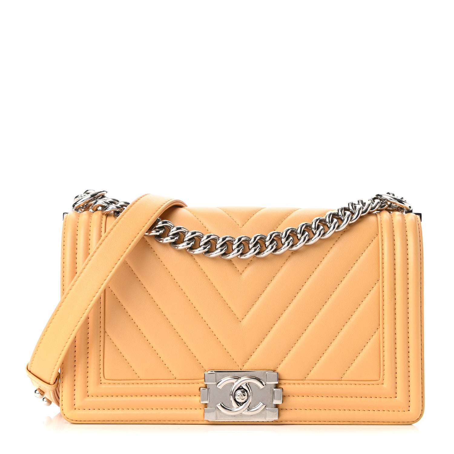 Chanel Calfskin Chevron Quilted Medium Boy Flap Beige 1 of 10