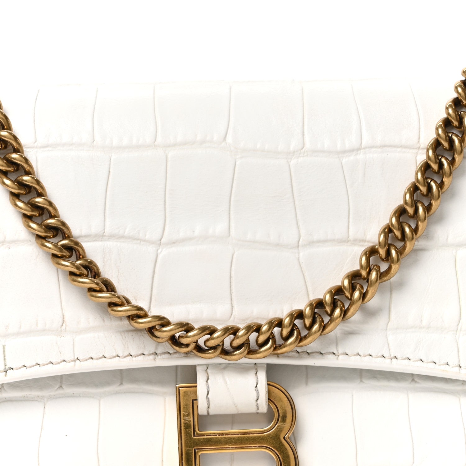 Balenciaga Calfskin Crocodile Small Crush Chain Bag White 1783986