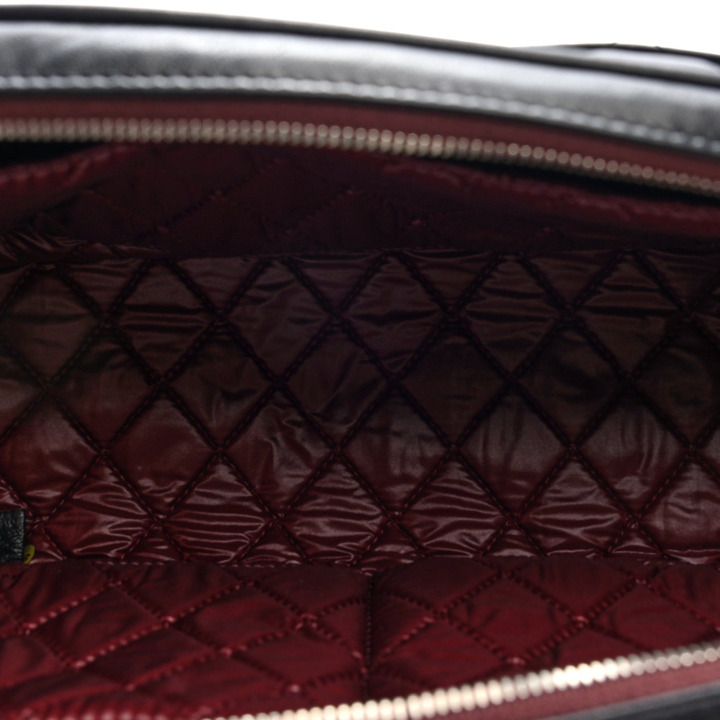 Lambskin Quilted Large Curvy Pouch Cosmetic Case Black