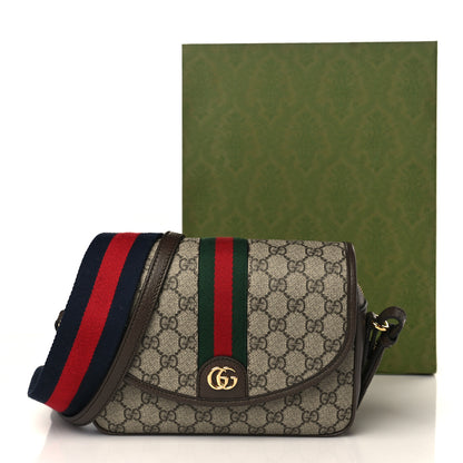 Gucci GG Supreme Monogram Textured Dollar Calfskin Web Studded Mini Ophidia Flap Shoulder Bag Beige Ebony New Acero 9 of 9