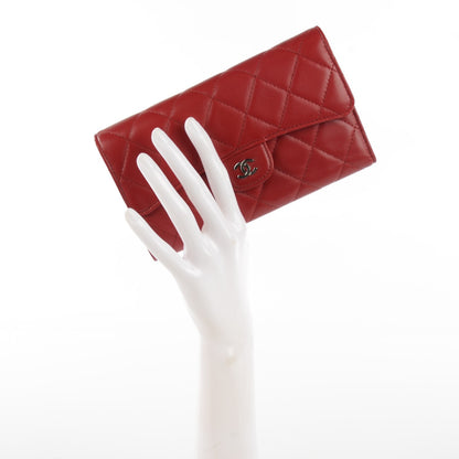 Chanel Lambskin Quilted Large Flap Wallet Red 2 of 9