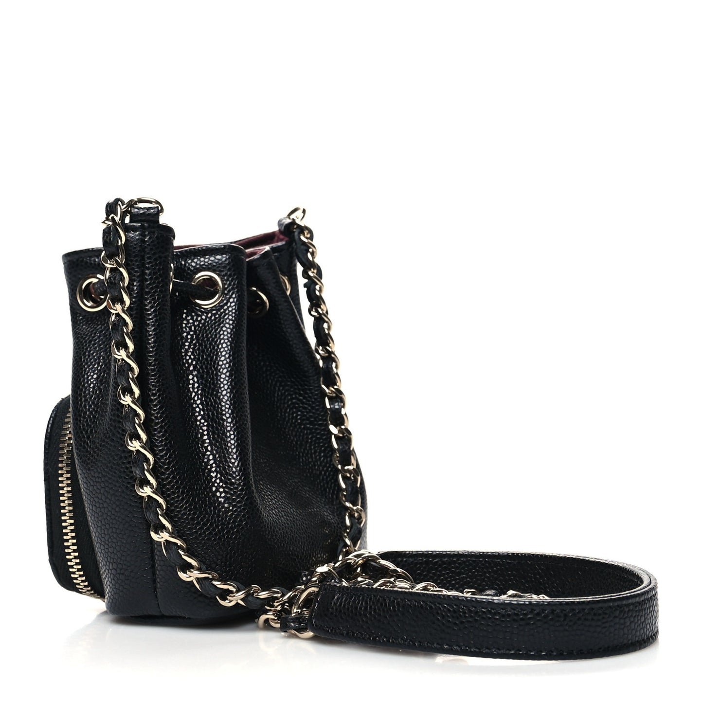 Caviar Quilted Mini CC Pocket Bucket Bag Black