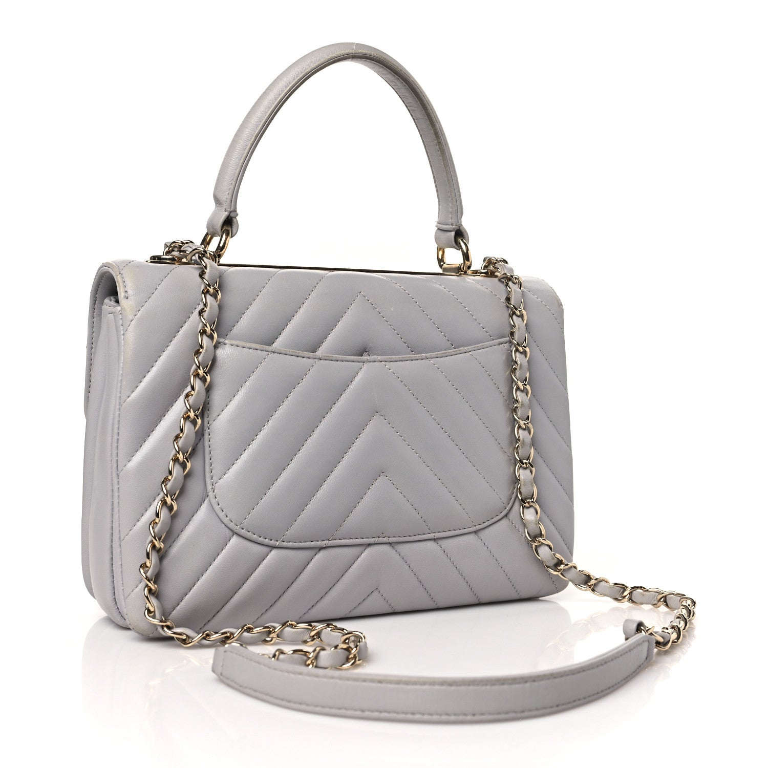 Chanel Lambskin Chevron Quilted Small Trendy CC Flap Dual Handle Bag Grey 3 of 13