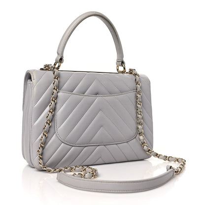 Chanel Lambskin Chevron Quilted Small Trendy CC Flap Dual Handle Bag Grey 3 of 13